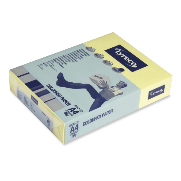 LYRECO PASTEL TINTED YELLOW A4 PAPER 80GSM - PACK OF 1 REAM (500 SHEETS)