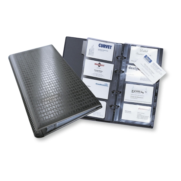 Visifix Black Business Card Ring Binder File - 200 Card Capacity (Includes 100)