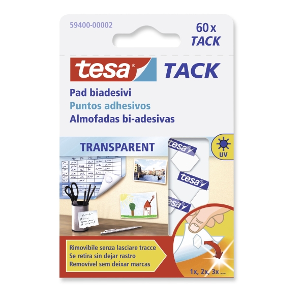 Tesa Transparent Tack Adhesive Pads - Pack Of 60