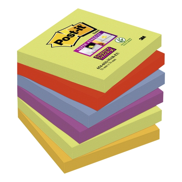 Post-it 654-6SS Super Sticky notes 76x76 mm Marrakesh colours - pack of 6