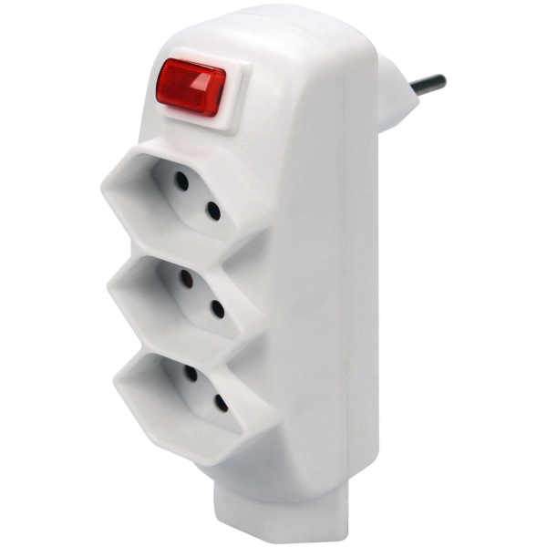 Socket-outlet adapter with switch 3 x D 13+1 x D 13 300 degree rotatable, white